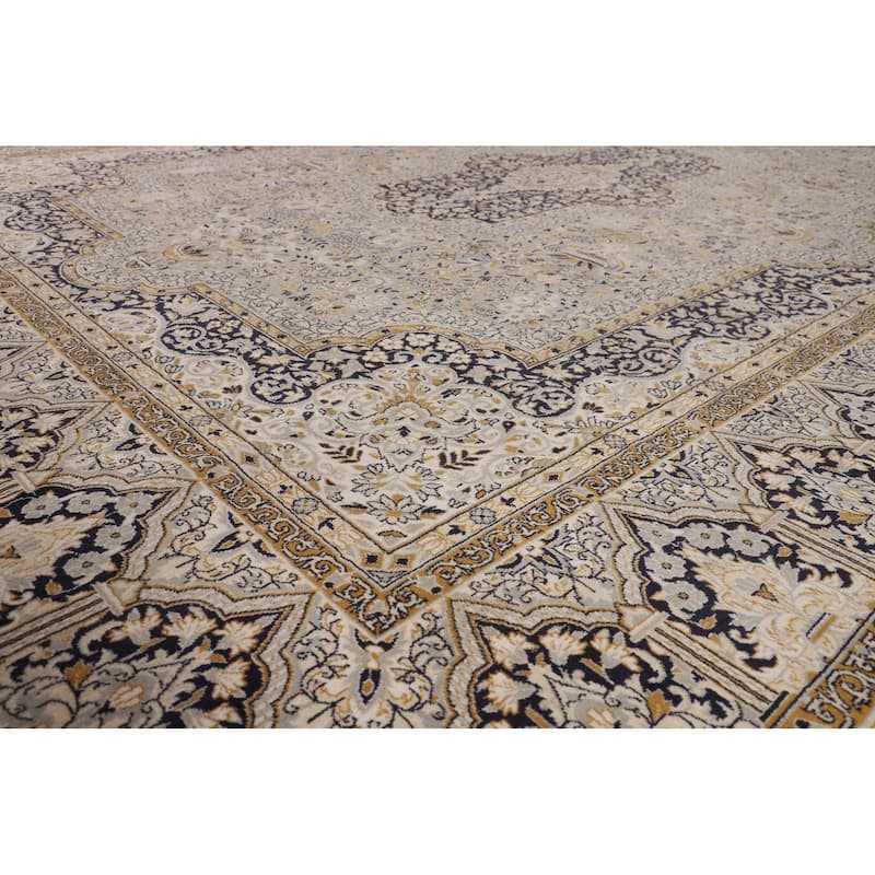 Traditional Grey Kashan Turkish Area Rug Machine Made Floral Carpet - 9'9" x 12'11"