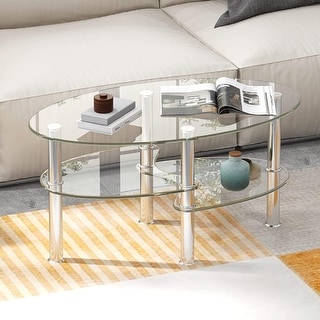 Oval 3-Tier Glass Coffee Table with Chrome Legs, Clear Tempered Top ...