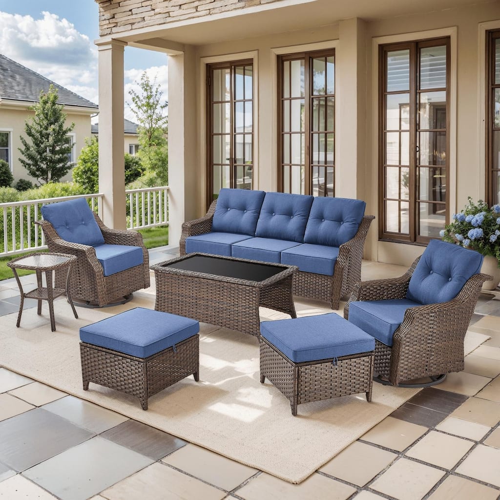 7PCS Outdoor Sofa Glider Chair Table with Ottoman