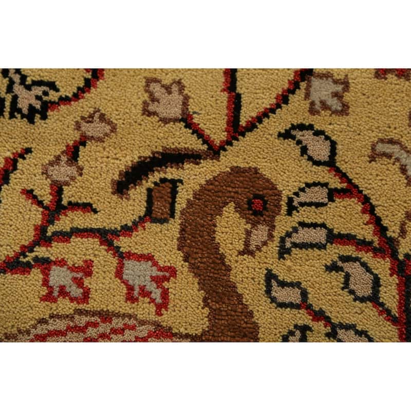 Animals Design Yellow Ziegler Indian Runner Rug Handmade Wool Carpet - 2'6"x 8'0"