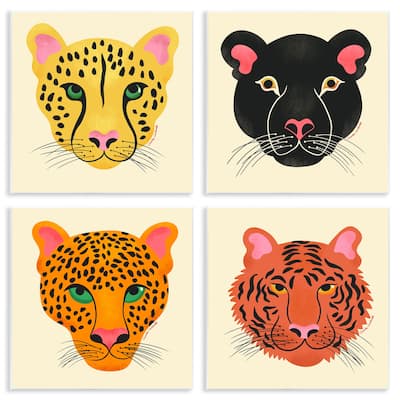 Stupell Modern Jungle Wildlife Faces Wall Plaque Art Design By Carrie Cantwell (Set of 4)