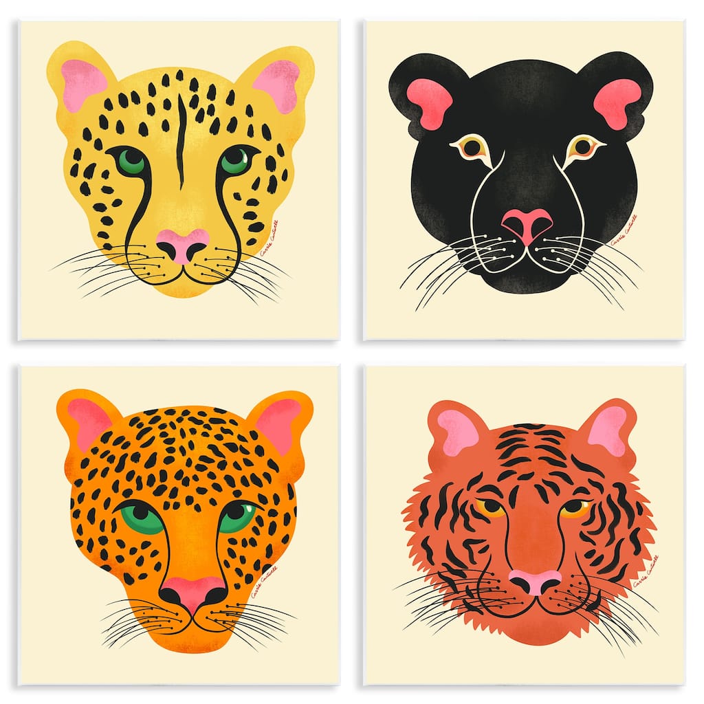 Stupell Modern Jungle Wildlife Faces Wall Plaque Art Design By Carrie Cantwell (Set of 4)