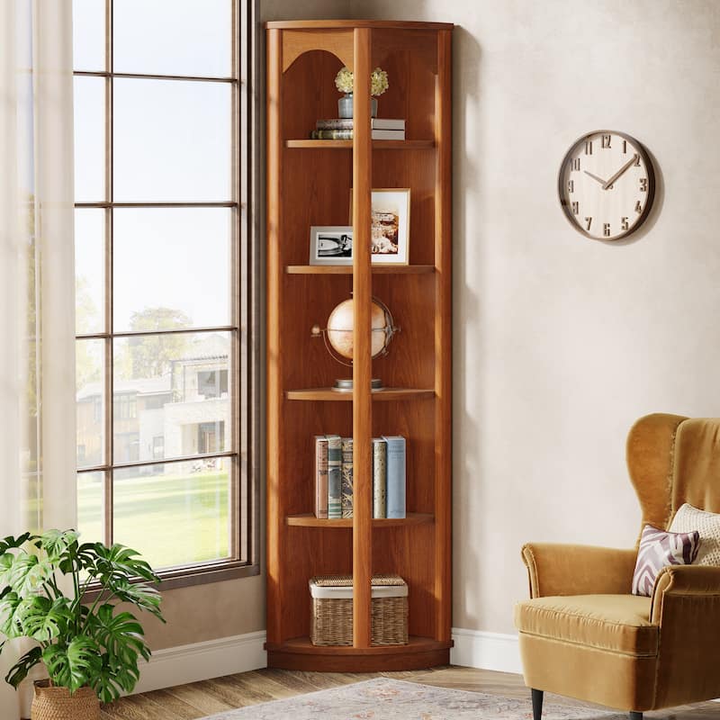 5-Tier Corner Shelf Tall Bookshelf Bookcase - 14.96"D x 14.96"W x 66.93"H