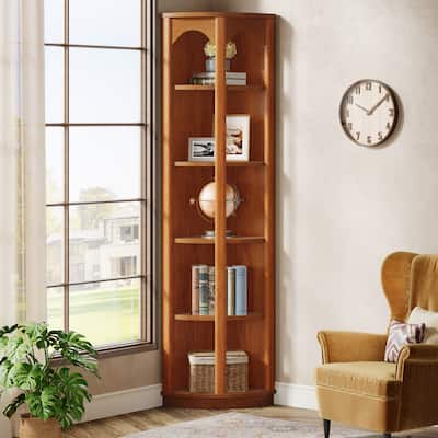 67 Inches Tall Corner Bookshelf 5-Tier Bookcase for Living Room - 14.96"D x 14.96"W x 66.93"H