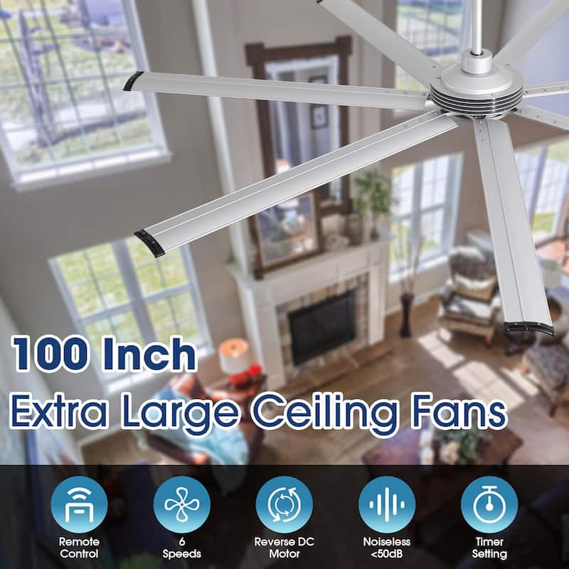 Ceiling Fan Modern 100" Industrial 7-Blade Silver Metal