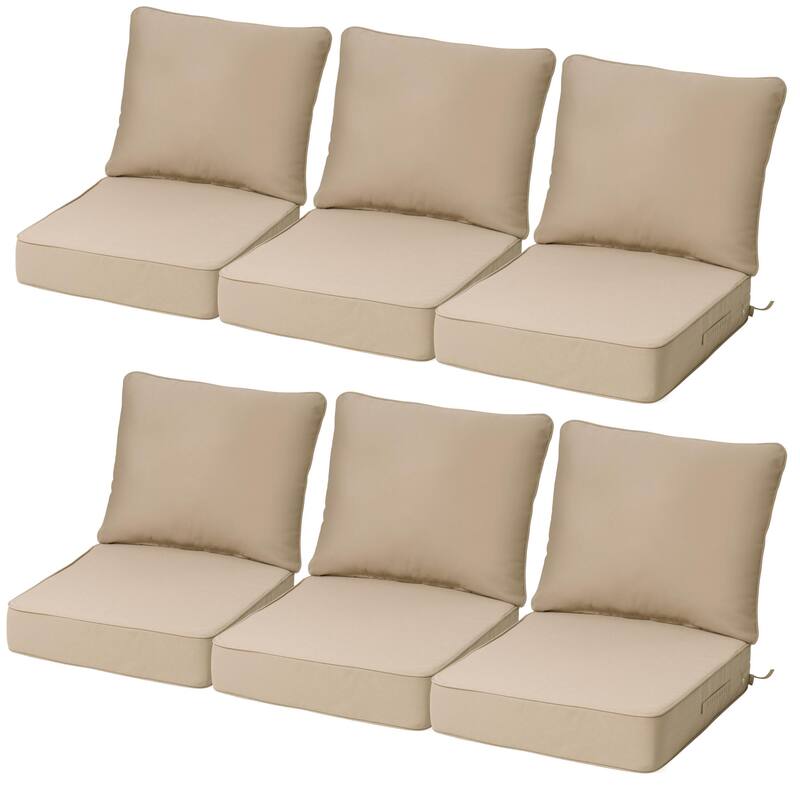 24''Wx24''Dx5.5''in T Outdoor Indoor Patio Premium Fabric Seat Cushions Set (Seat & Back) - 6PC - Beige