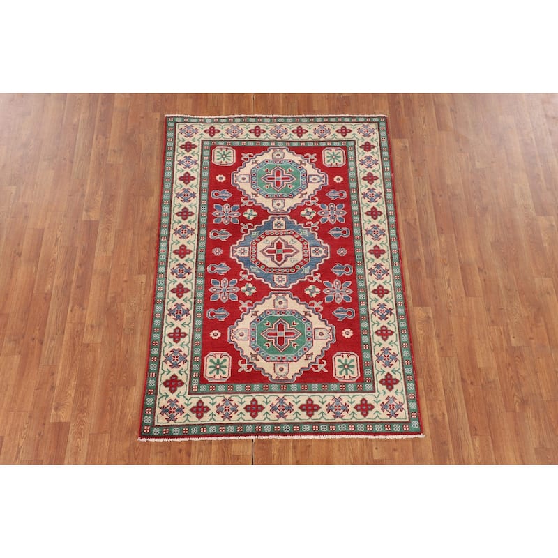 Red Kazak Area Rug Handmade Traditional Wool Carpet - 3'11" x 5'9"