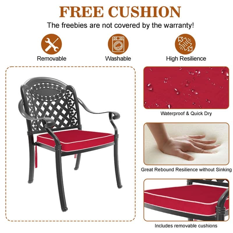 5/7-Piece Cast Aluminum Outdoor Dining Set with 48.03 in. Round Table and Cushions