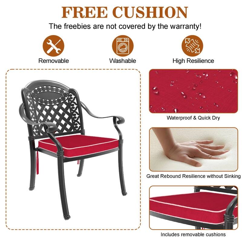 7-Pc Aluminum Patio Set , 6 x Armchairs with Red Cushions with 1 Table