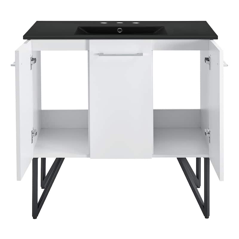 Annecy 36 In. White Bathroom Vanity With Black, 3-Hole Ceramic Sink Top