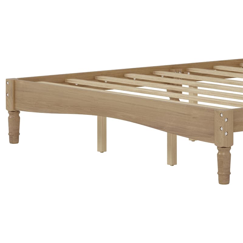 Retro Style Queen Size Wood Platform Bed with Gourd Shaped Headboard