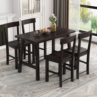 5-Piece Minimalist Wood Counter Height Dining Table Set with 4 Chairs ...
