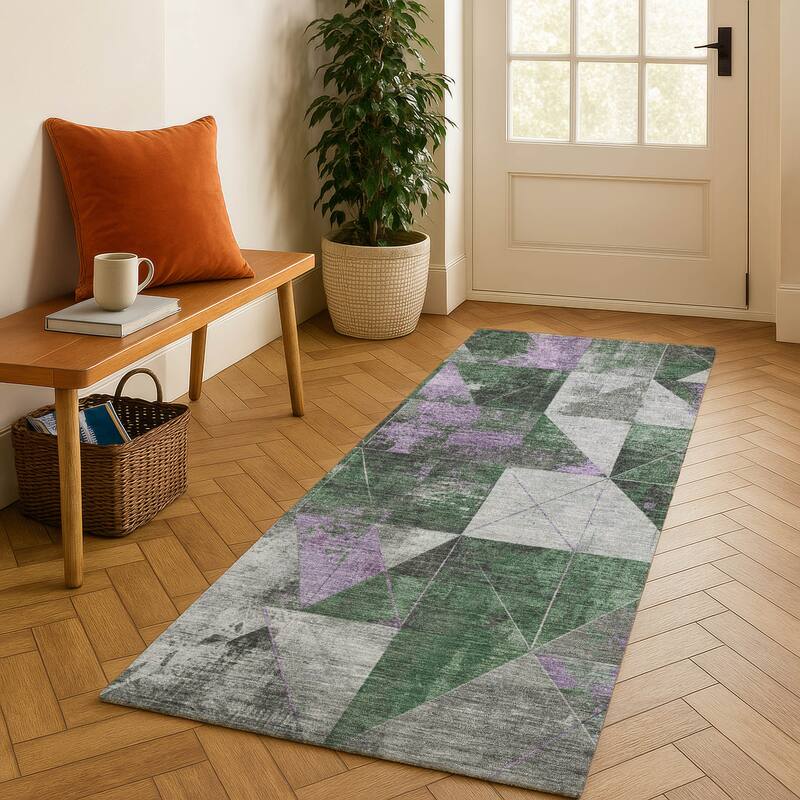 Premium Washable Super Soft Contemporary Mosaic Mayfield Rug - Emerald - 2'3" x 7'6"
