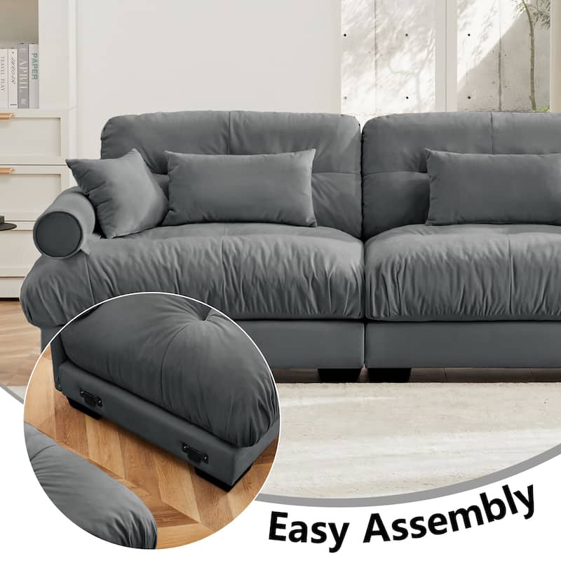 U-Shaped Velvet Sectional Sofa Set with Ottoman, 130" 3-Seater Modular Sofa withRound Armrests, Modern Upholstered Couch