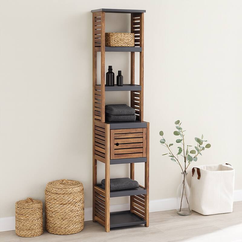 Tall Bathroom Storage Cabinet with Multiple Shelves and Vented Door - 15.3"L x 11.12"W x 67"H