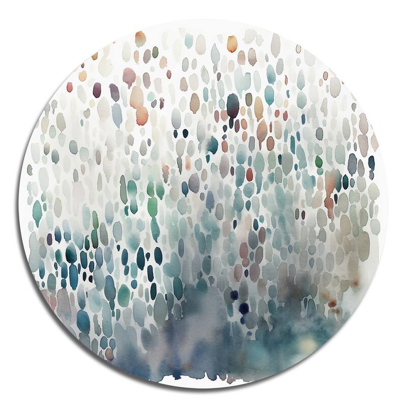 Designart "Blue And White Exploring Abstracted Patterns I" Modern Geometric Metal Round Wall Art