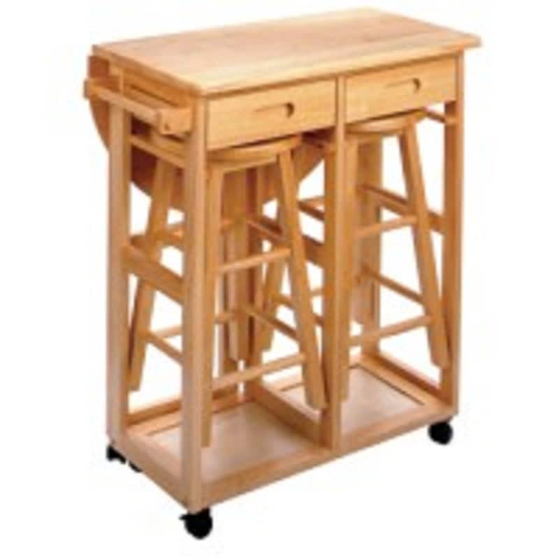 3 Beige Space Saver Drop Leaf Table with Two Round Stools 32.75"