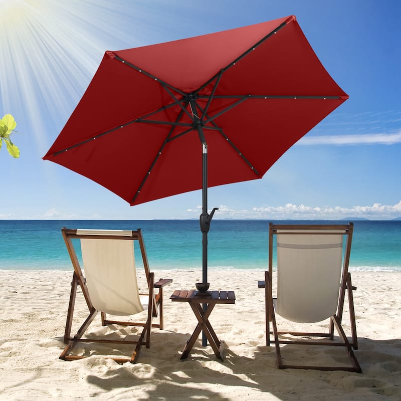 Polyester LED Patio Umbrella with Tilt and Crank Handle
