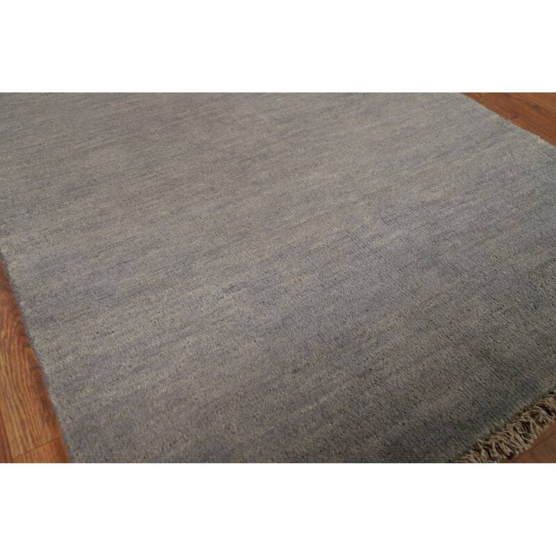 Gabbeh Modern Runner Rug Hand-Knotted Grey Wool Carpet - 2'9"x 9'7"