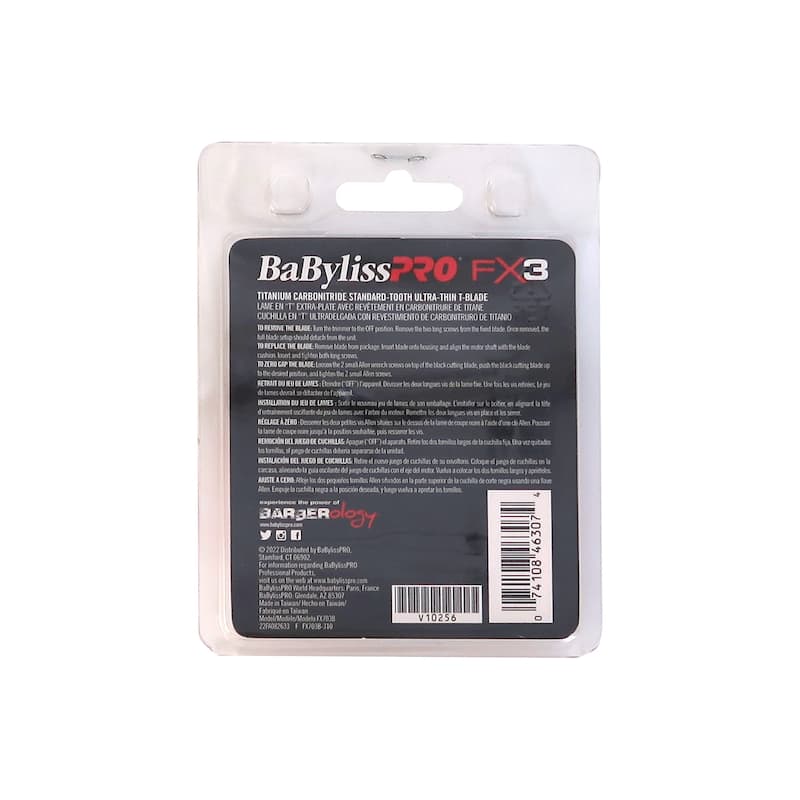 BaByliss Pro FX3 Titanium Carbon-Nitride Standard-Tooth Ultra-Thin Replacement T-Blade FX703B + Fade Brush + 9" Comb