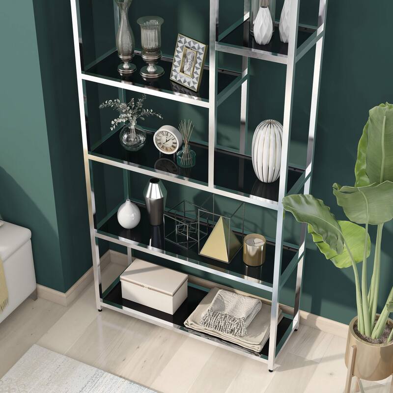 Molle Contemporary 7-Shelf Metal Open Back Bookcase by Furniture of America