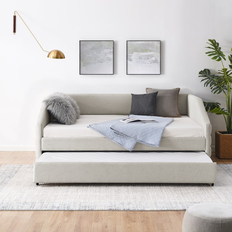 Full Size Daybed with Trundle Upholstered Tufted Sofa Bed, Linen Fabric(82.5"x58"x34")