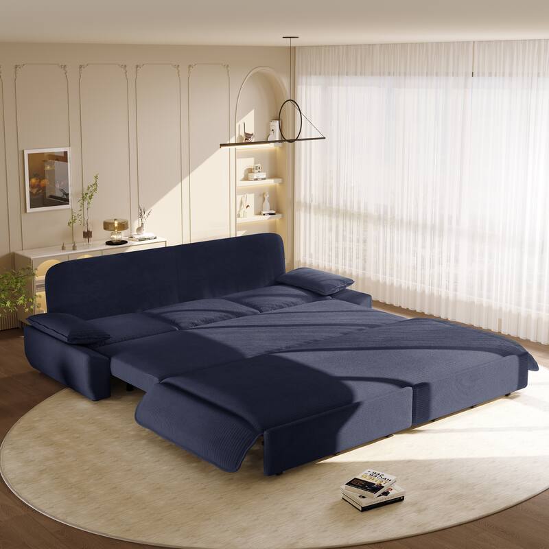 94.5" Corduroy Sofa Bed, 3-in-1 Convertible Sleeper Sofa Couch, Pull Out Sofa Bed, Space-Saving Upholstered Sofa