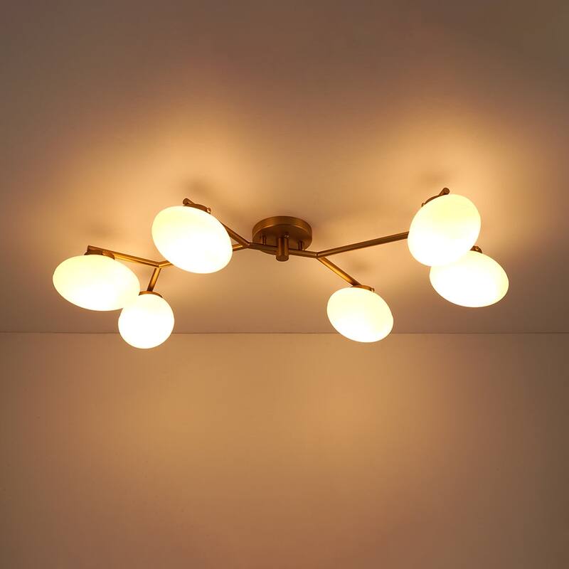 Modern 6-Light Opal Glass Globe Branch Sputnik Ceiling Light
