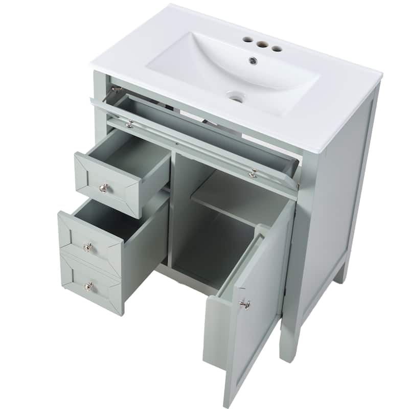 Solid Wood Bathroom Vanity with Ceramic Undermount Sink-12"Drawer Slides,Flip Bin,Single and Storage Drawer,Adjustable Shelf