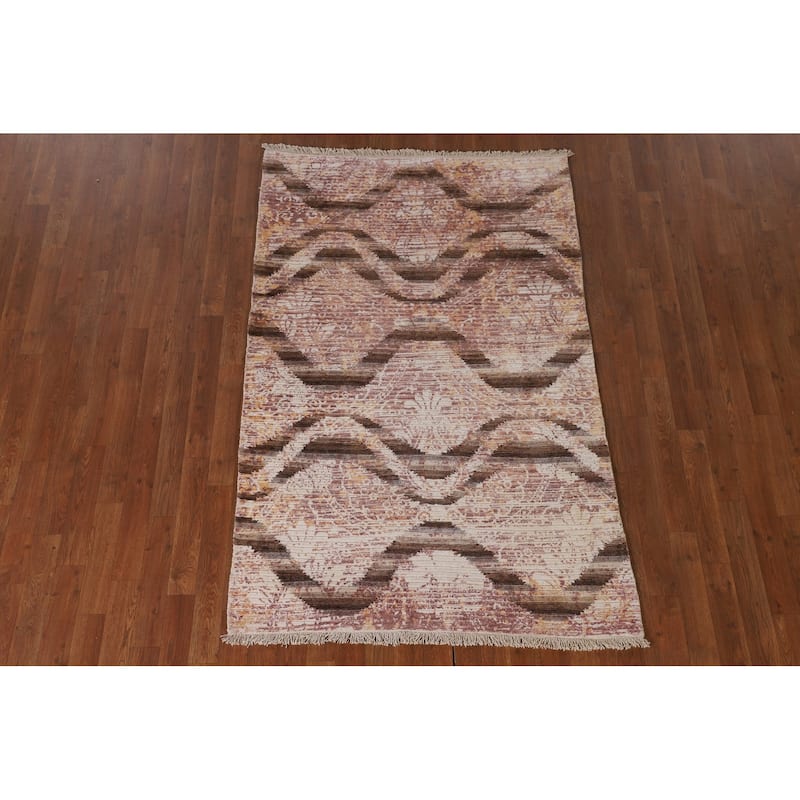 Abstract Modern Rug Hand-Knotted Wool Carpet - 3'10"x 6'0"
