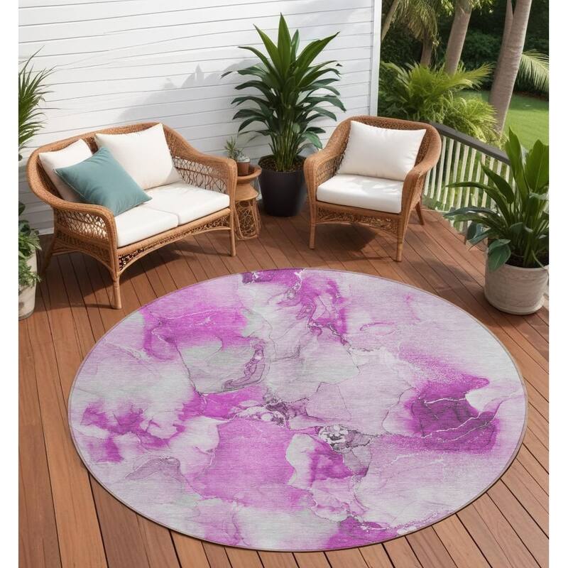 Daso Contemporary Abstract Weather Resistant Timeless Fusion Outdoor Rug - 8' Round - Multi