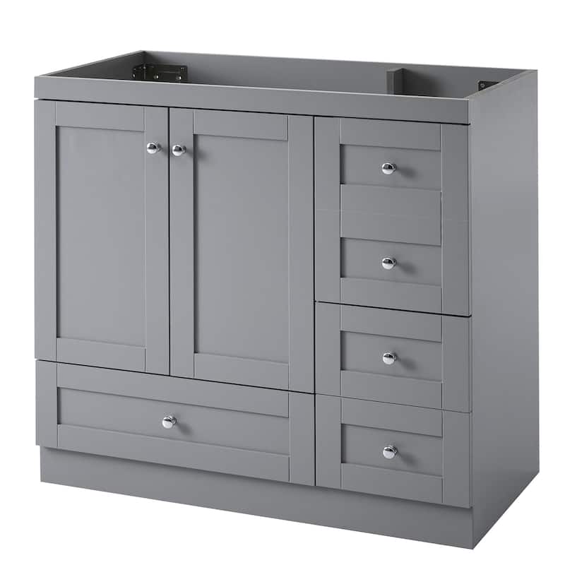 GDFStudio - Vega Wood 36" Shaker Style Bathroom Vanity with Ceramic Sink, 4 Drawers & 2 Doors - without Sink - Grey