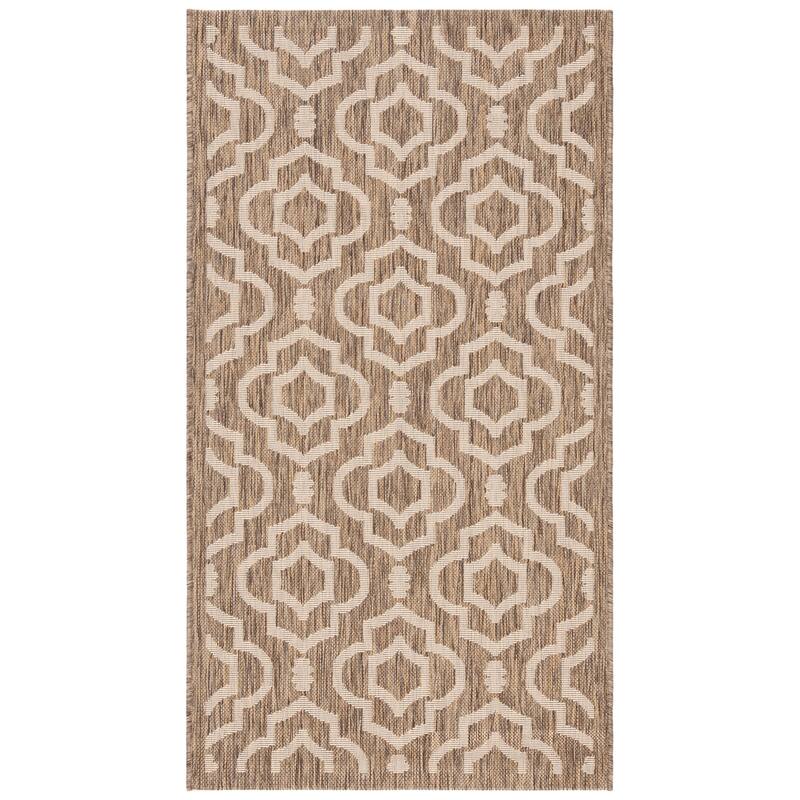SAFAVIEH Courtyard Ketty Indoor/ Outdoor Waterproof Patio Backyard Rug - 2'7" x 5' - Brown/Bone