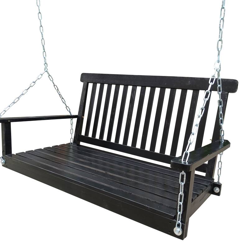 Solid Wood Porch Swing with Zinc-Plated Chains and Armrests,800lb Capacity