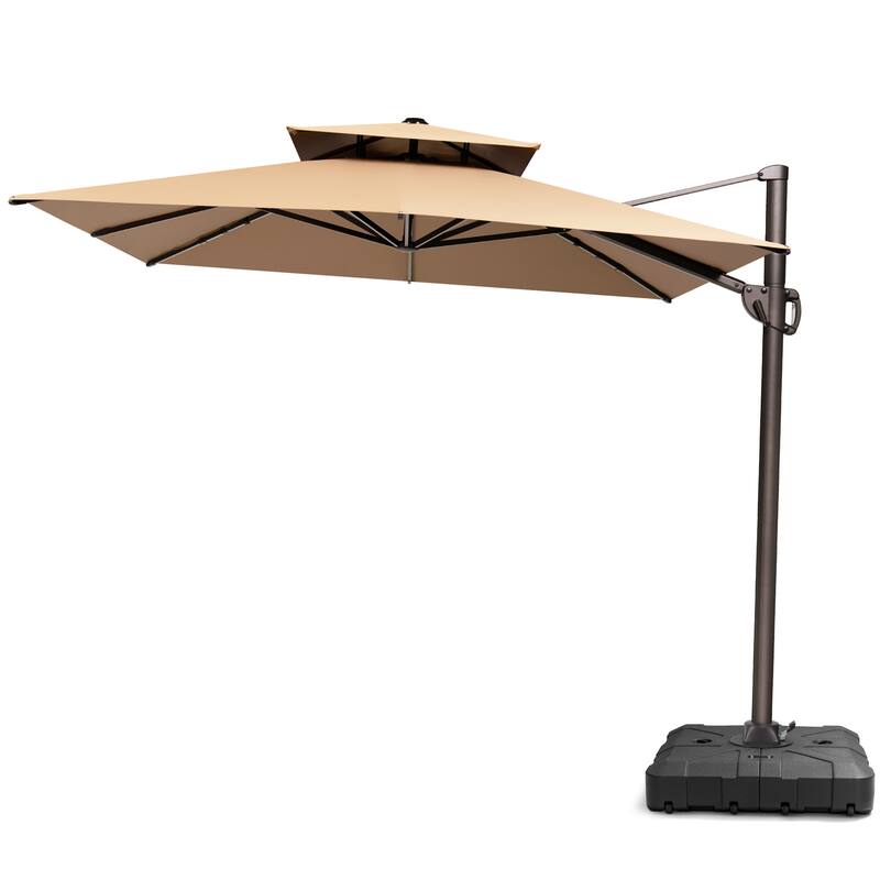 Pellebant 9X11FT Outdoor Patio Umbrella Cantilever Offset with Base - Tan