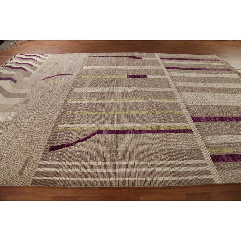 Earth Tone Moroccan Large Area Rug Handmade Beige Wool Carpet - 9'10"x 14'5"