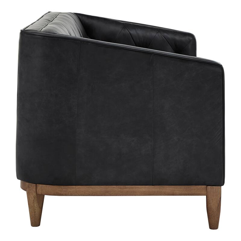 Tullio Black Leather Button Tufted Loveseat by iNSPIRE Q Modern - Sofa
