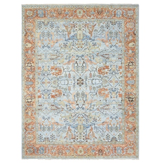 Shahbanu Rugs Periwinkle Blue Sheared Low Hand Knotted Antiqued Heriz ...