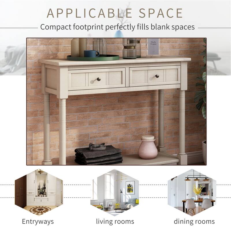 Traditional Console Table with 2-Drawers and Bottom Shelf