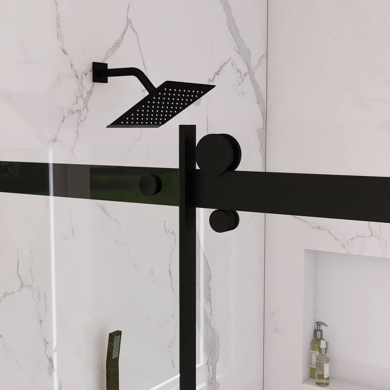 60'' x 72'' Single Sliding Frameless Shower Door in Matte Black - 60'' x 0.25'' x 72''