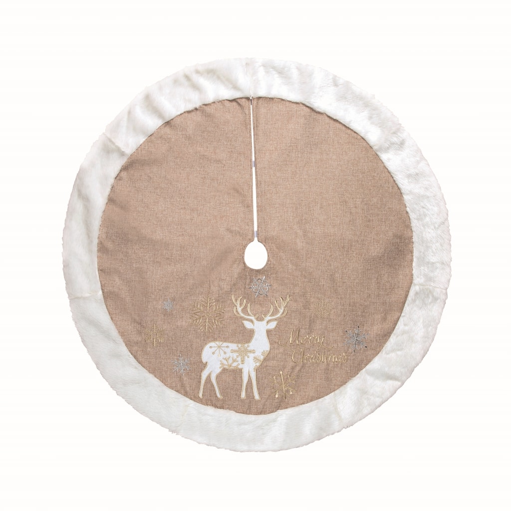 Transpac Polyester 48 in. Multicolor Christmas Elegant Reindeer Tree Skirt