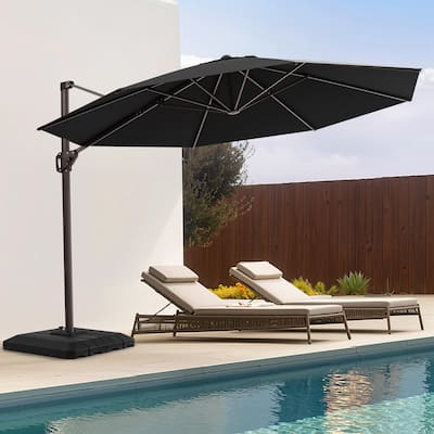 11 Ft Outdoor Patio Cantilever 360 Degree Rotation Offset Umbrella with 4-Piece Fillable Weighted Base