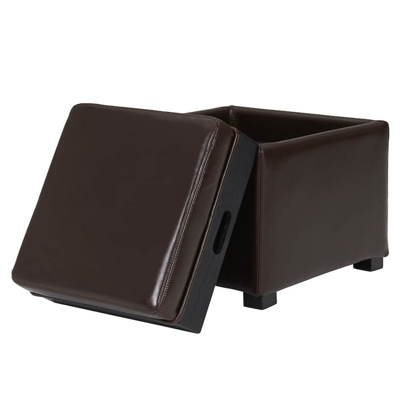 NPD Furniture Cameron Leather Square Storage Ottoman with Tray