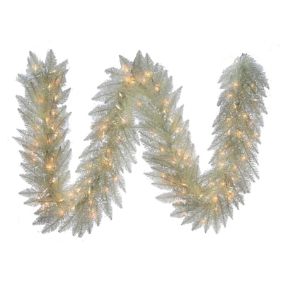 Kurt Adler 9-Foot Pre-Lit Clear Incandescent Iridescent Garland - White