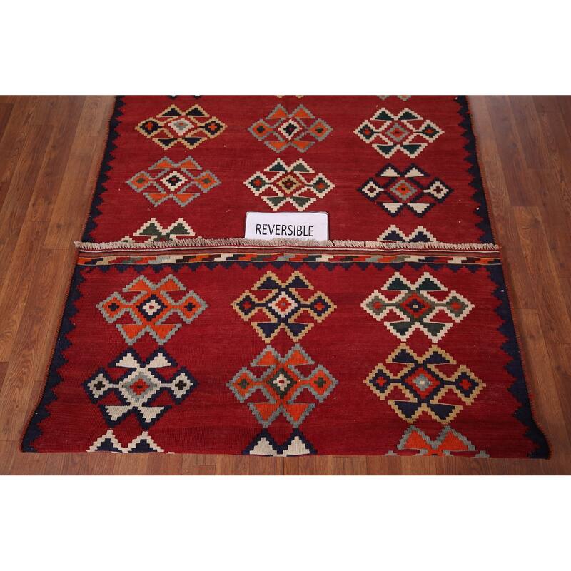 Red Kilim Qashqai Persian Area Rug Hand-Woven Wool Carpet - 4'2"x 7'4"