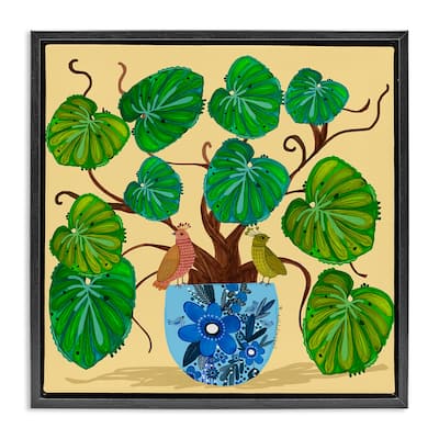 Stupell Potted Plant & Birds Perched Framed Floater Canvas Wall Art Design By Kay Widdowson