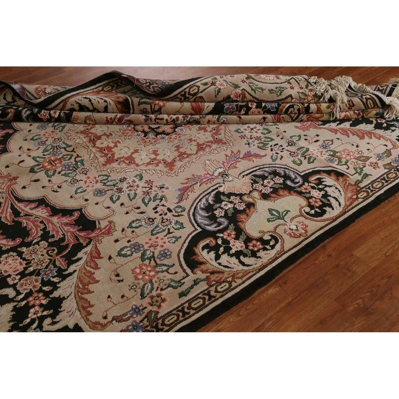 Hand Knotted Oriental 100% Wool Carpet Traditional Floral Brown Aubusson Area Rug - 8' 10'' X 6' 5''