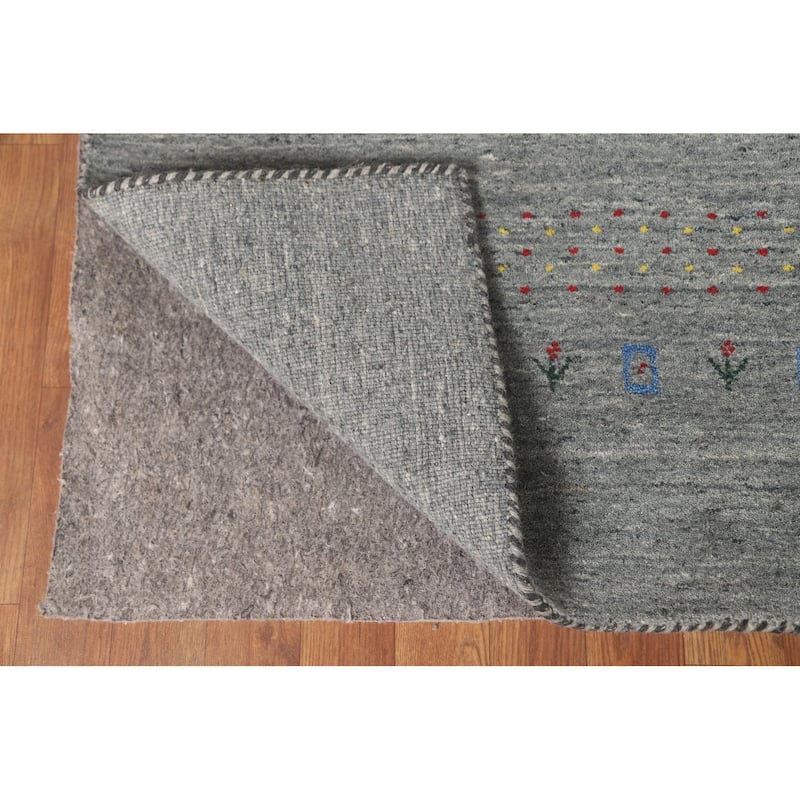 Grey Tribal Gabbeh Indian Area Rug Handmade Wool Carpet - 7'9" x 9'10"