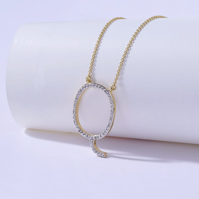 1/20ct TDW Diamond Classic Initial Pendant Necklace in Silver for Women - Q - Yellow