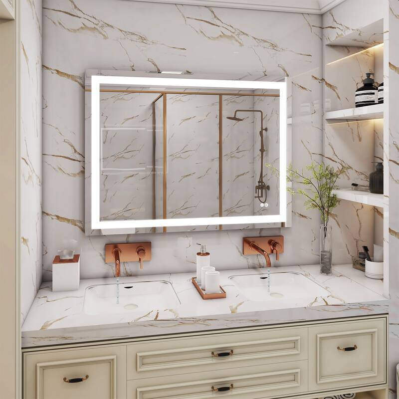 Wall Mounted LED Bathroom Mirror With Memory Function,Dimmable, Anti-Fog (Horizontal/Vertical)